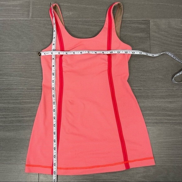 Lululemon Neon Orange Pink Striped Scoop Neck Tank Top Built In Sports Bra 4 - Picture 12 of 13